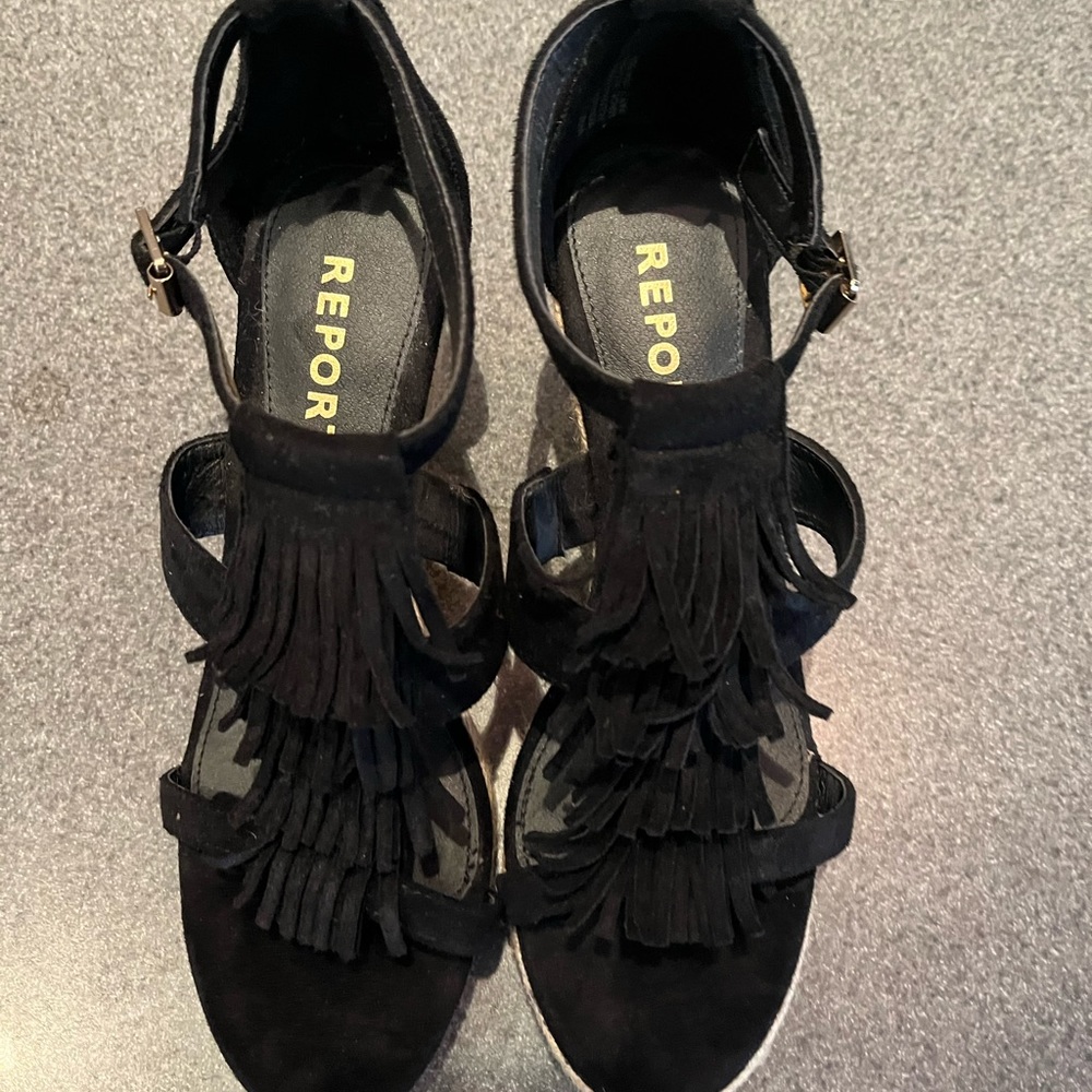 Report black sandal wedges with Ankle strap